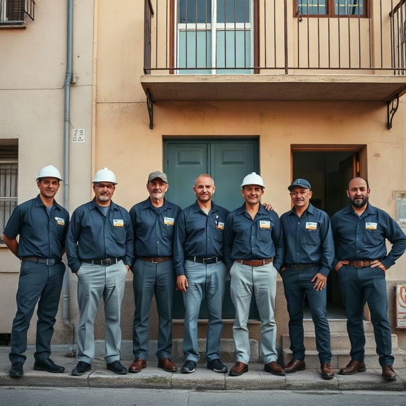 Equipo de electricistas de Utegrid frente a un edificio en Las Piedras